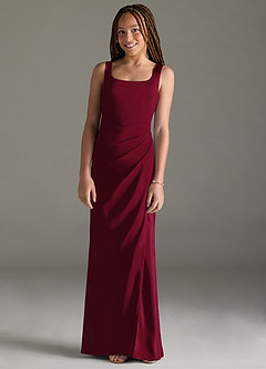 Azazie Mero Junior Burgundy Mermaid Pleated Stretch Satin Dress image1