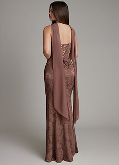 Azazie Electra Bridesmaid Dresses Chocolate Jacquard Mermaid Corset Floral Jacquard Dress image4