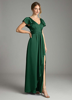 Azazie Omari Bridesmaid Dresses Dark Green A-Line Stretch Satin Dress image5