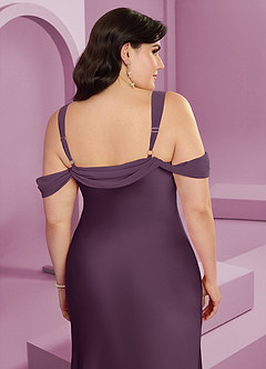 Barbie ♥ Azazie Bridesmaid Dresses Plum Sheath Pleated Stretch Satin Dress image10