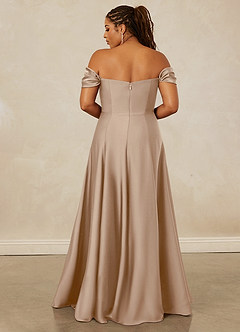 Christian Siriano Bridal for Azazie 1002 Bridesmaid Dresses Taupe A-Line Off the Shoulder Stretch Satin Convertible Dress image16