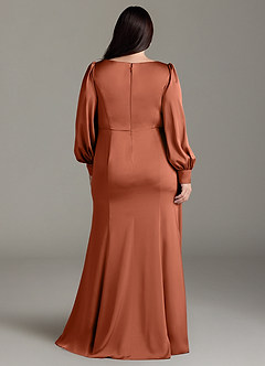Azazie Raye Bridesmaid Dresses Cedar Rose Mermaid Long Sleeve Stretch Satin Dress image8