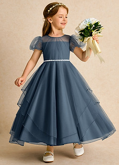 Azazie Duckie Abiti da Ragazza di Fiori Abito Principessa in Tulle Plissettato Blu Nettuno image1