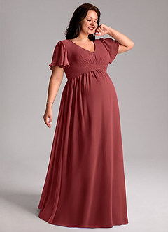 Azazie Verna Maternity Bridesmaid Dresses A-Line V-Neck Ruched Chiffon Floor-Length Dress image7