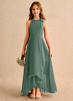 Azazie Boop Girls Formal Flower Girl Dresses Eucalyptus A-Line Bow Chiffon Dress image1