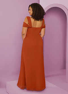 Barbie ♥ Azazie Bridesmaid Dresses Burnt Orange A-Line Off the Shoulder Chiffon Dress image8