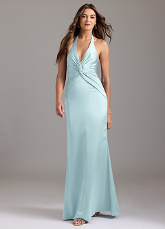 Azazie Valerie Bridesmaid Dresses Cloud Blue Mermaid Pleated Stretch Satin Dress image3