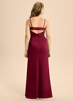 Azazie Renna Junior Burgundy A-Line Pleated Stretch Satin Dress image2