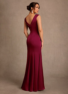 Azazie Franny Mother of the Bride Dresses Burgundy Sheath Lace Stretch Satin Dress image2