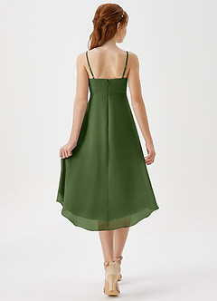 Azazie Mariam Junior Olive A-Line Pleated Chiffon Dress image2