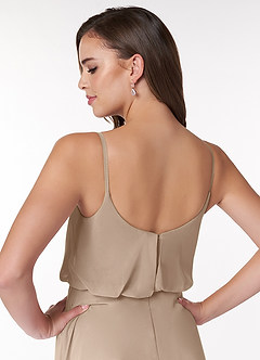 Azazie Lupe Bridesmaid Dresses Taupe A-Line Scoop Blouson Chiffon Dress image6