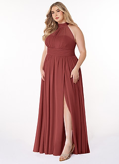 Azazie Iman Bridesmaid Dresses Terracotta A-Line A-Line Ruched Chiffon Dress image10