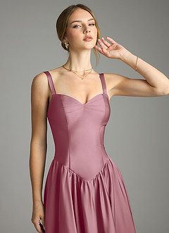 Azazie Evadina Suknie dla druhen Linia A Gorset Satyna elastyczna Do ziemi Sukienka image5