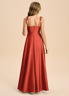 Azazie Popsy Junior Rust A-Line Bow Stretch Satin Dress image3