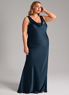 Azazie Rylina Bridesmaid Dresses Dark Navy Mermaid Stretch Satin Dress image10