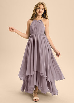 Azazie Elliora Junior A-Linie Plissee Chiffon Kleid Dämmerung image1