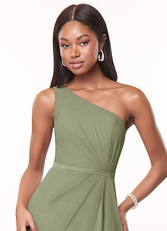 Azazie Liza Bridesmaid Dresses Pistachio Mermaid One Shoulder Chiffon Dress image5
