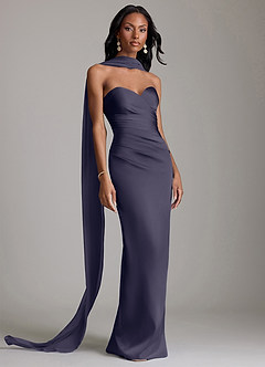 Azazie Sonora Vestidos de damas de honor Vestido de Tormenta de Satén Elástico de Corte Recto con Sin tirantes image9