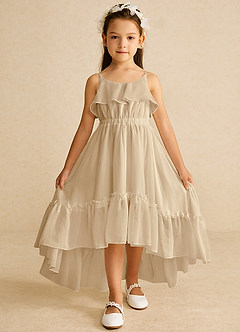 Azazie Karmen Flower Girl Dresses Champagne A-Line Ruched Chiffon Dress image1