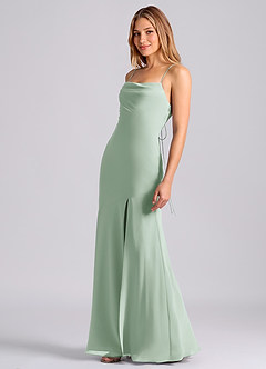 Azazie Grata Bridesmaid Dresses Agave Mermaid Pleated Chiffon Dress image4