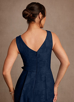 Azazie Luanne Mother of the Bride Dresses Dark Navy A-Line Pleated Floral Burnout Dress image6