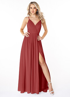 Azazie Gracie Bridesmaid Dresses Rust A-Line Pleated Chiffon Dress image1