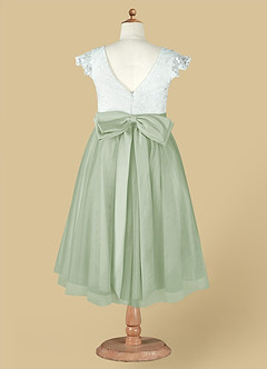 Azazie Vetty Flower Girl Dresses Ivory Dusty Sage A-Line Lace Tulle Dress image13