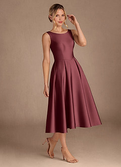 Azazie Fulton Mother of the Bride Dresses Merlot A-Line Pleated Stretch Satin Dress image2