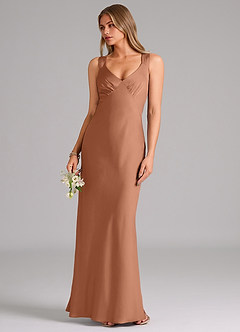 Azazie Kamila Bridesmaid Dresses Bronzer A-Line Pleated Stretch Satin Dress image5