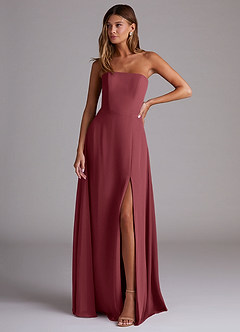 Azazie Wren Bridesmaid Dresses Merlot A-Line Side Slit Chiffon Convertible Dress image1