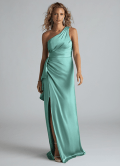 Azazie Maive Robes de demoiselle d'honneur Robe Fourreau en Satin extensible Rayé Aqua image1