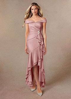 Azazie Billings Mother of the Bride Dresses Dusty Rose Mermaid Off the Shoulder Stretch Satin Dress image6