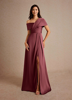 Azazie Milton vestidos de madre de la novia Vestido de Merlot de Satén Elástico de Corte En A con Plisado image5
