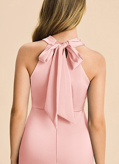 Azazie Thea Junior Powder Pink Sheath Ruched Stretch Satin Dress image6
