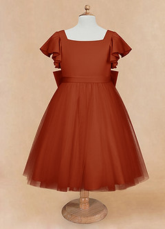 Azazie Kaeya Flower Girl Dresses Paprika A-Line Bow Tulle Dress image5