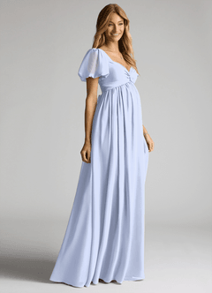 Azazie Madisynn Robes de demoiselle d'honneur de maternité Robe Arc Longueur ras du sol Mousseline de soie image3