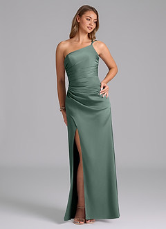 Azazie Eren Robes de demoiselle d'honneur Robe Sirène en Satin extensible Une épaule Mousse De Mer image5