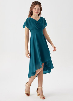 Azazie Graciela Junior Linia A Pofałdowany Szyfon Asymetryczny Młodsza druhna Sukienka image5