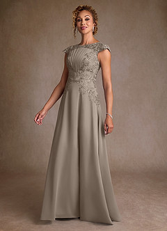 Azazie Christi Mother of the Bride Dresses Taupe A-Line Lace Chiffon Dress image4