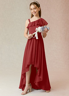 Azazie Mango Junior Rust A-Line Ruched Chiffon Dress image2