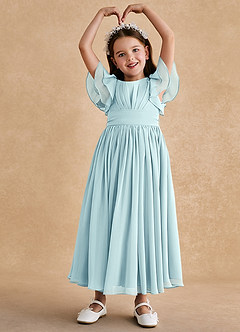 Azazie Ali Flower Girl Dresses Sea Glass A-Line Pleated Chiffon Dress image3