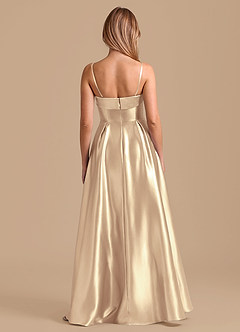 Azazie Lucienne Bridesmaid Dresses Gold A-Line Pleated Metallic Satin Dress image2
