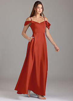 Azazie Marley Bridesmaid Dresses Rust A-Line Off the Shoulder Stretch Satin Convertible Dress image4