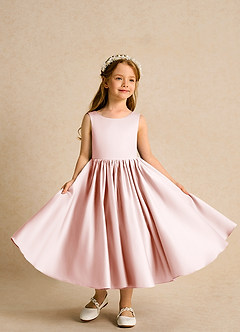 Azazie Doodlebug Flower Girl Klänningar Klänning A-Line i Matt satäng Rosett image4