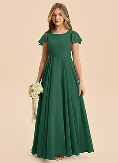 Azazie Cady Junior Dark Green A-Line Pleated Chiffon Dress image1