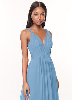 Azazie Maren Jurken voor bruidsmeisjes Jurk van Chiffon met A-Lijn Geplooid Poederblauw image6