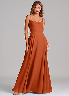 Azazie Elle 신부 들러리 드레스 A라인 주름진 쉬폰 바닥 길이 드레스 image3