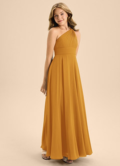 Azazie Charlize Junior Butterscotch A-Line Pleated Chiffon Dress image5