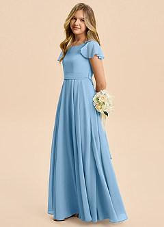Azazie Cady Junior Steel Blue A-Line Pleated Chiffon Dress image7