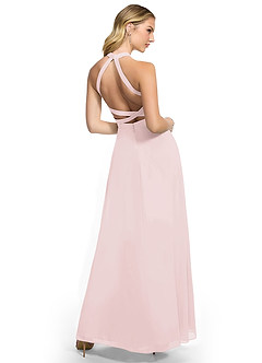 Azazie Clarice Bridesmaid Dresses Blushing Pink A-Line Halter Chiffon Dress image4
